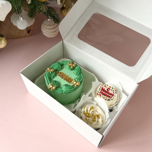 Набор: бенто торт зеленый венок и 2 капкейка ассорти