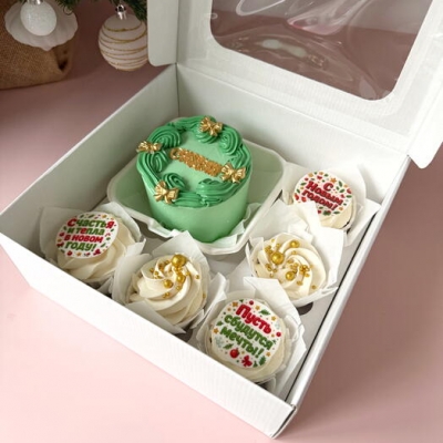 Набор: бенто торт новогодний праздник и 5 капкейков ассорти