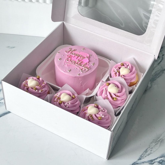 Бенто торт + 5 капкейков с днем рождения "happy birthday"