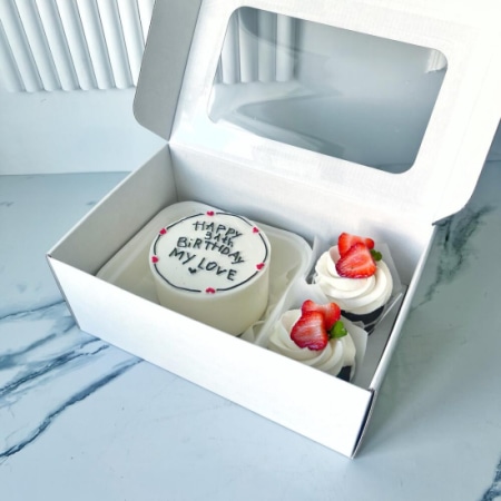 Подарочный набор бенто торт и 2 капкейка «happy birthday my love